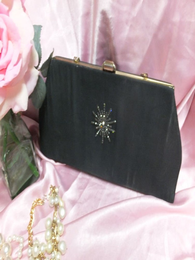 Bolso de noche negro vintage de los años 50/60 con lentejuelas de Mar-Shel, bolso elegante, bolso de cóctel o de fiesta, de tela. imagen 4