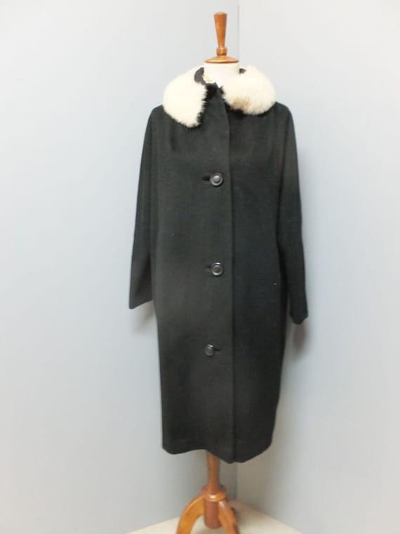 Vintage 50s/60s Black Full Length Wool Coat W/ex Large Buttons & a