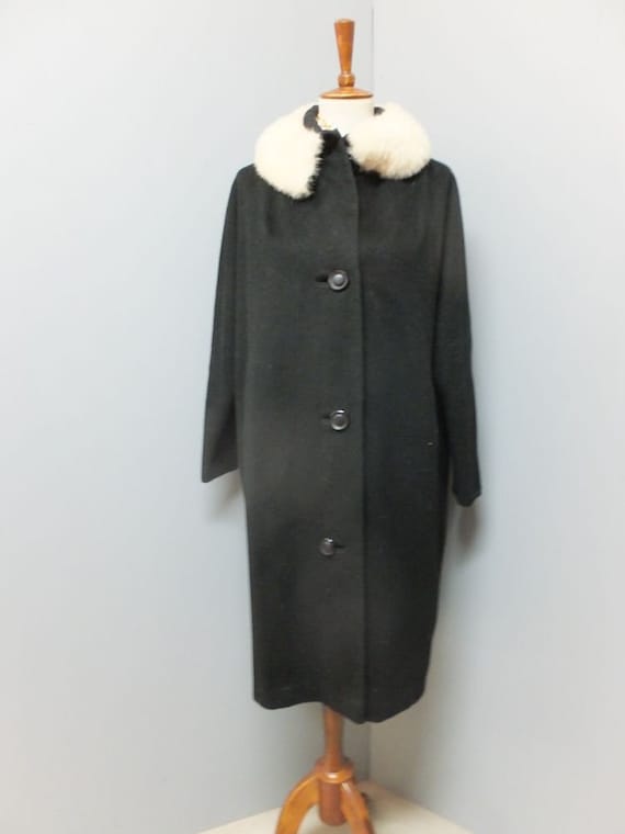 Vintage 50s/60s Black Full Length Wool Coat w/Ex … - image 1