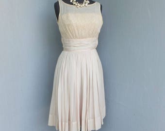 Vintage 1950s Claudia Young, Fit and Flare, New Look, Chiffon Circle Skirt, Prom or Party Dress, Wedding, Sleeveless