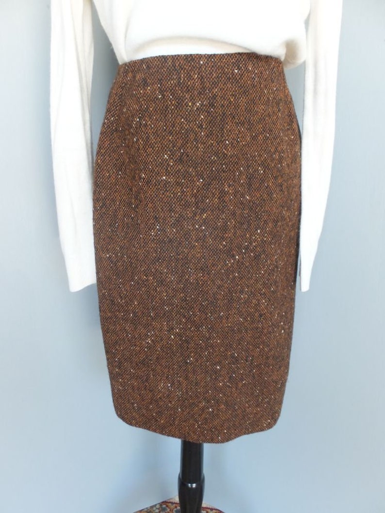 Vintage 60s/70s Skirt, Tami Sophisticates San Francisco, Brown Wool w/Confetti, Pencil or Wiggle Secretary Skirt, Size 9/10 image 8