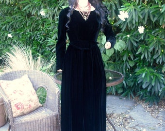 Vintage Black Velvet Maxi Dress, ANNE FOGARTY, Long Dress Black Velvet, Formal, Midi, Christmas, After Six