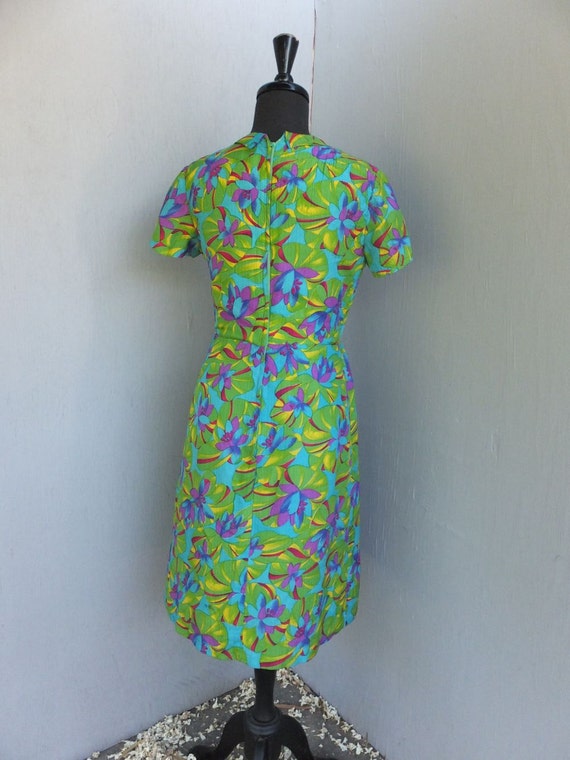 Vintage 80s Dress, Green and Purple Floral Dress,… - image 5