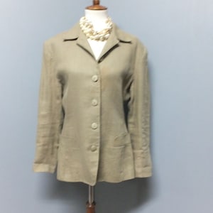 1990s Moragan Taylor Olive Green Linen Jacket Fully Lined Button Front w/Pockets