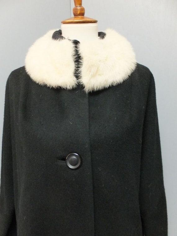 Vintage 50s/60s Black Full Length Wool Coat w/Ex … - image 8