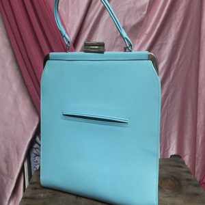 Vintage Purse or Handbag, Light Blue Blue Purse, Large Top Handle Summer Bag or Purse