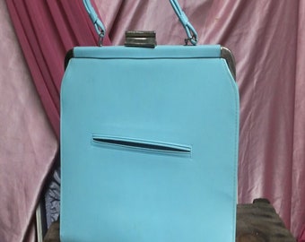 Bolso o cartera vintage, bolso azul claro, bolso o cartera grande de verano con asa superior.