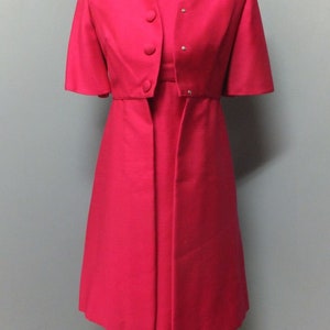 1960s Emma Domb Two Pc Ensemble, Dress & Matching Coat Hot Pink Size Small, Bust 32