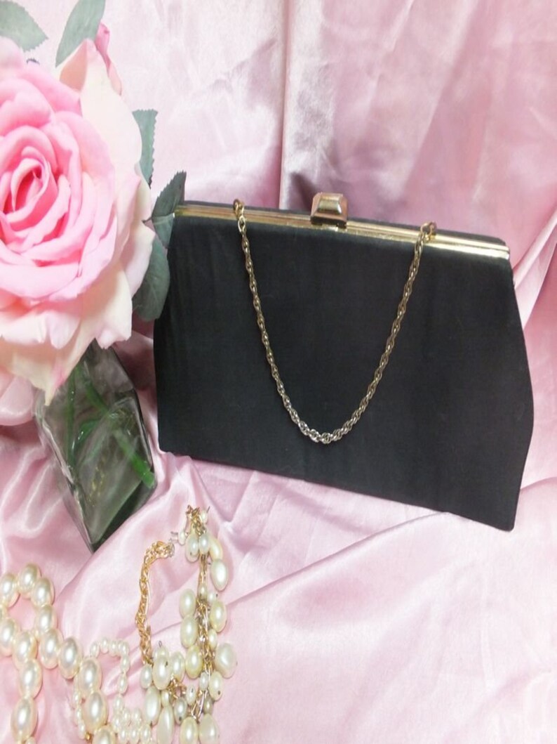 Bolso de noche negro vintage de los años 50/60 con lentejuelas de Mar-Shel, bolso elegante, bolso de cóctel o de fiesta, de tela. imagen 2