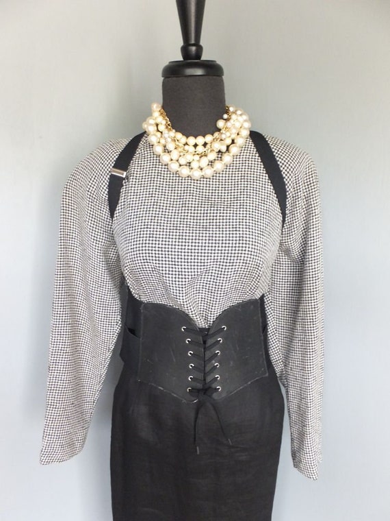 Vintage 1980s Blouse, Black and White Checked Blo… - image 2