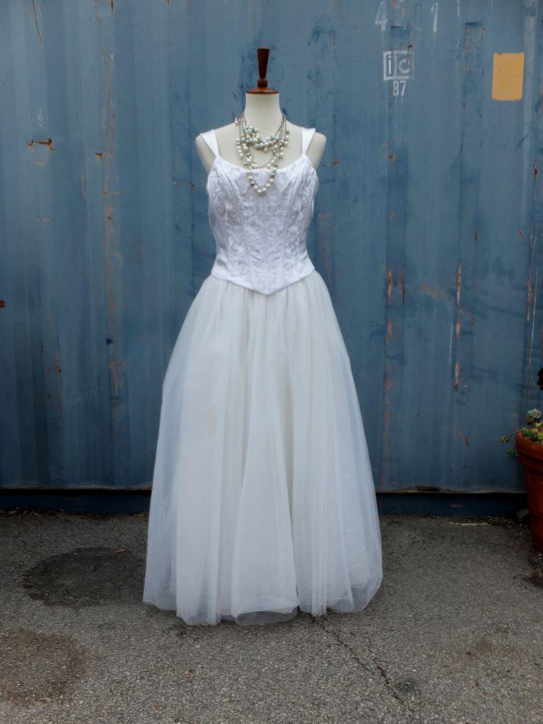 Jessica Mcclintock Vintage 1990s Bridal Gown - White Satin & Tulle