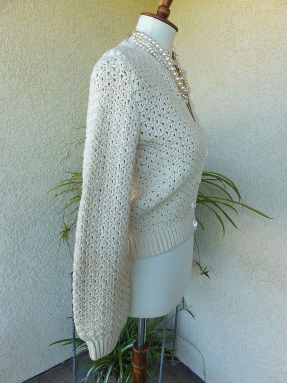 Vintage HAND KNIT Sweater, Button Front Cardigan,… - image 5