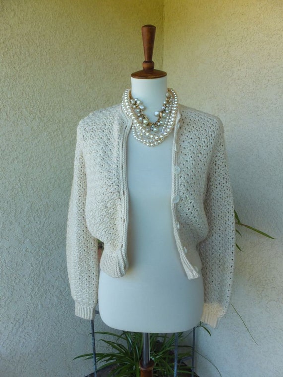 Vintage HAND KNIT Sweater, Button Front Cardigan,… - image 3