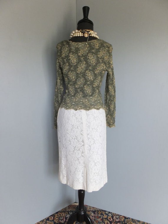 Vintage 1960s Lace Skirt, White Lace Pencil Skirt… - image 9