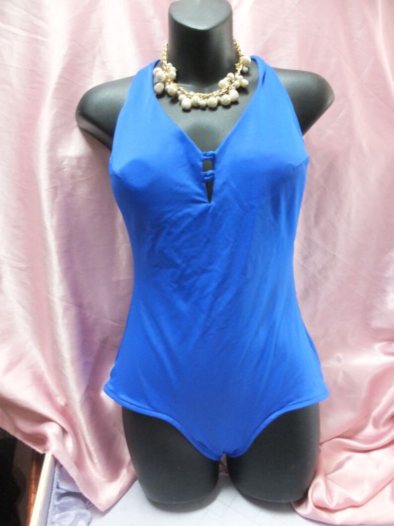 Maxine of Hollywood Swimwear, 90s Does 50s BLUE One Piece Swimsuit OR Bathing Suit size 12 image 10