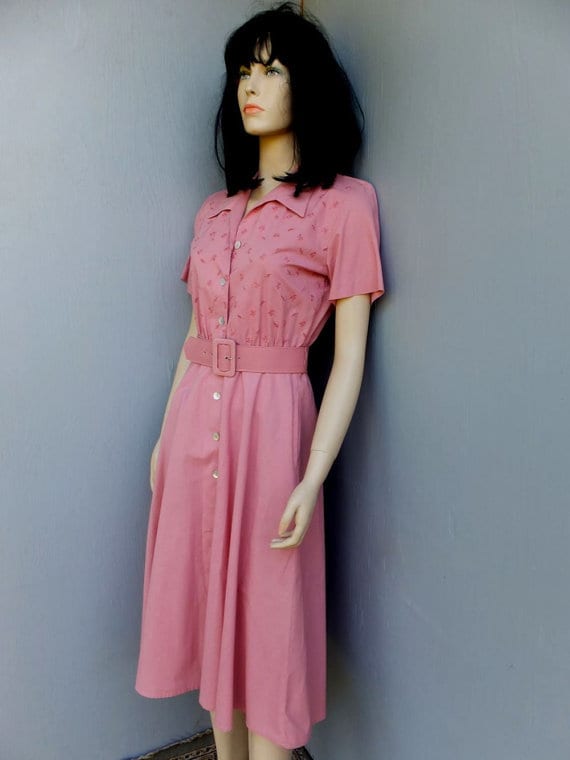 Vintage 1980s Pink Day Dress, Willow Ridge, Full S