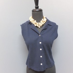 Vintage 1990s Limited America Navy Blue Sleeveless Cotton & Spandex Short Sportswear Blouse Size M