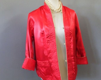 Vintage Reversible Asian Style Satin Jacket, Golden Satin & Red on the other side, Fabulous, med