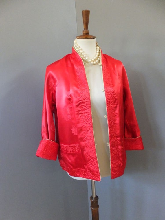 Vintage Reversible Asian Style Satin Jacket, Golde