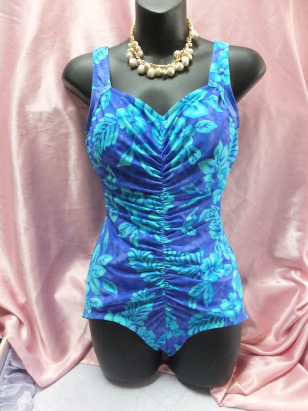 Maxine of Hollywood Swimwear, 90s Does 50s BLUE Troppical Print One ...