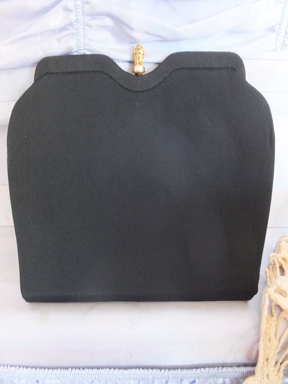 Vintage Black Evening Bag, Unique Shape, Fabric E… - image 10