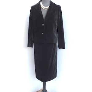Vintage Suit, Ladies Two Piece Black Velvet Suit, Hand or Custom Made Business Suit, Maria Pinazrrone