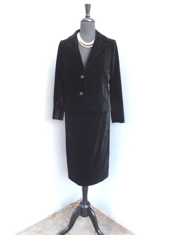 Vintage Suit, Ladies Two Piece Black Velvet Suit,… - image 1