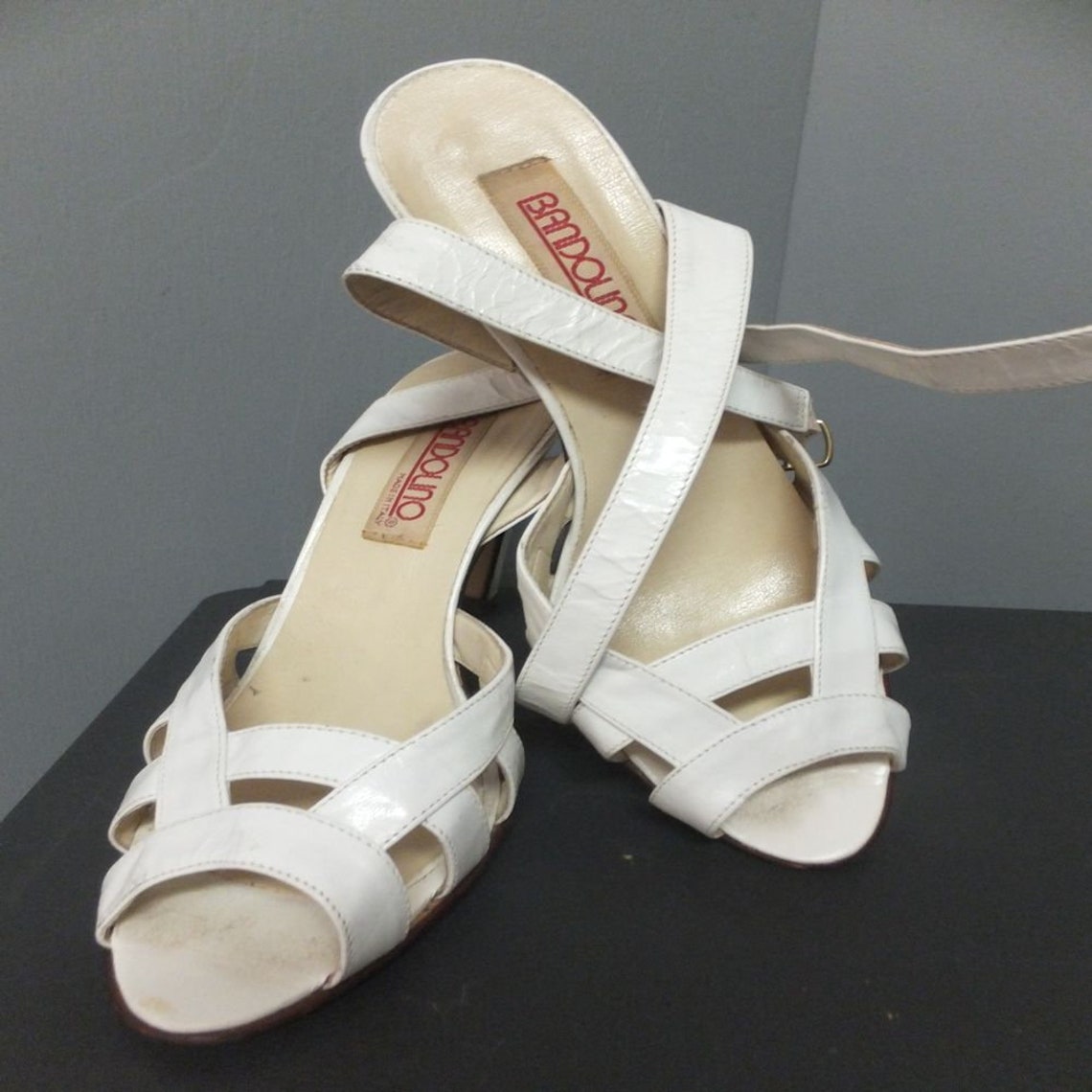 Vintage White Bandolino Ankle Strap Sandals Heels Open Toe | Etsy