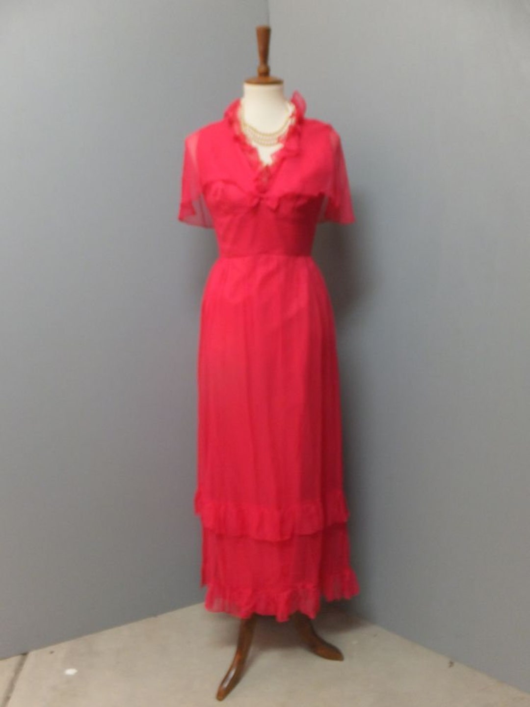 Vintage Lorrie Deb 1970s Gown BRIGHT Pink Chiffon Maxi Dress - Etsy