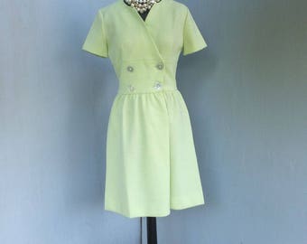 Vintage 1970s Dress, Jonathan Logan, Green Knit Dress, Day Dress, Secretary Dress, Size 9