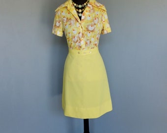 1970s Skirt, JANTZEN Open, Yellow Polyester Knit A Line SKIRT, Sportswear, Waist 28