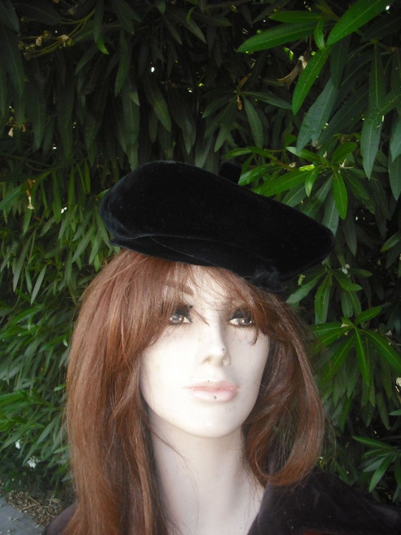 Vintage 50s/60s Hat, Black Velvet Hat, Melinda Ori