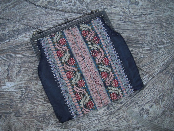 1920s Purse, Flapper, Beaded & Embroidered Purse,