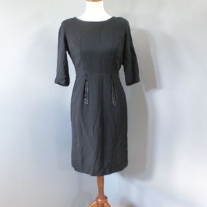 Vintage 1960s Black Dress, Blakely Fashions, Elbow Sleeve, Dinner or Cocktail Dress, Black Crepe Dress, LBD, Metal Zipper, Medium, 38 bust