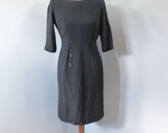 Vintage 1960s Black Dress, Blakely Fashions, Elbow Sleeve, Dinner or Cocktail Dress, Black Crepe Dress, LBD, Metal Zipper, Medium, 38 bust