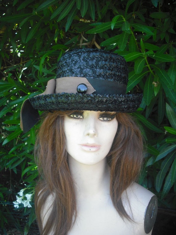 Vintage Black and Brown Straw Hat from The Young T