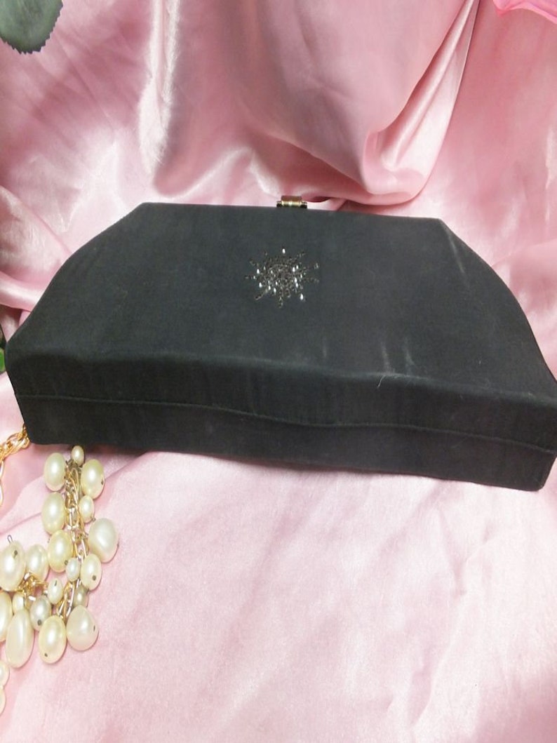 Bolso de noche negro vintage de los años 50/60 con lentejuelas de Mar-Shel, bolso elegante, bolso de cóctel o de fiesta, de tela. imagen 6