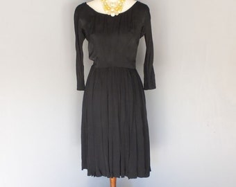 Vintage  ANNE FOGARTY, Margot Inc. New Look, Rockabilly, Full Skirt, Scoop Neck, Black Rayon, Exquisite Little Black Dress