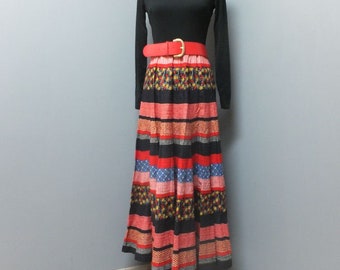 Vintage 70s Miss Elliette Maxi Dress Boho, Hippie Chick, Gypsy, Patchwork Look Full Skirt Dress, Medium