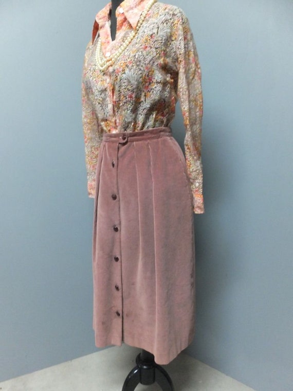 Vintage 1970s Brown Corduroy Button Front Skirt b… - image 3