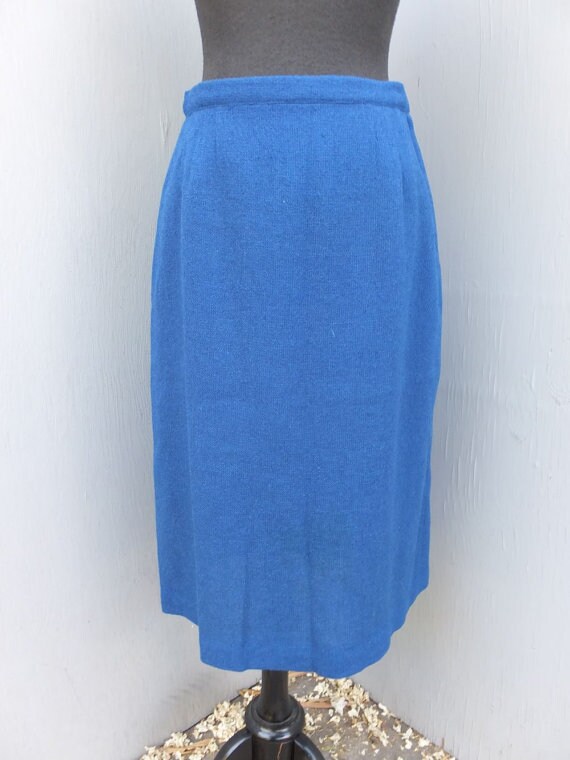 Vintage 1950s/60s Wool Wiggle Pencil Skirt, Blue,… - image 3