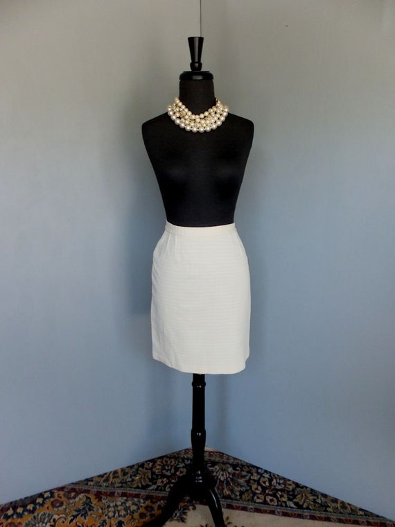 Vintage 1970s Skirt, Creamy White or Ivory, Polye… - image 2