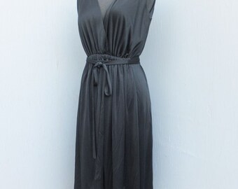 1960s Vintage Jack Bryan Black Cocktail or Dinner Dress w/Sexy V Neckline and Full Skirt, size Medium