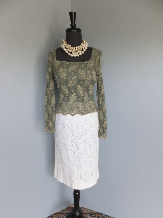 Vintage 1960s Lace Skirt, White Lace Pencil Skirt… - image 10