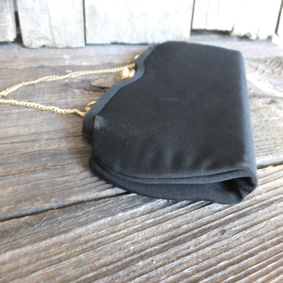 Vintage Black Evening Bag, Unique Shape, Fabric E… - image 4