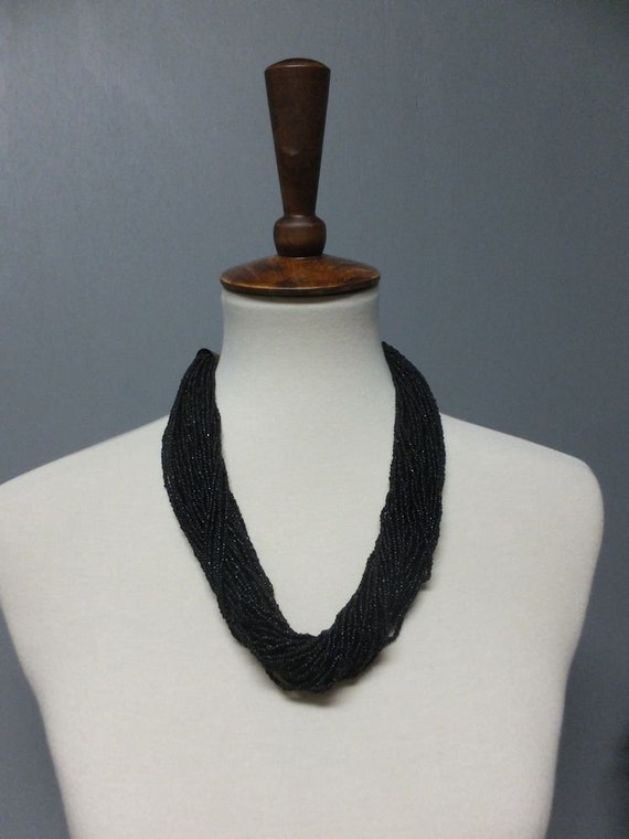 Vintage Seed Bead Necklace, Thick Heavy Bead Neck… - image 5