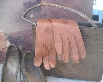 Vintage Gloves, Tablecut Leather Gloves size 6.5, Tablecut, Hand Washable