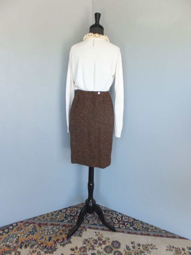 Vintage 60s/70s Skirt, Tami Sophisticates San Francisco, Brown Wool w/Confetti, Pencil or Wiggle Secretary Skirt, Size 9/10 image 7