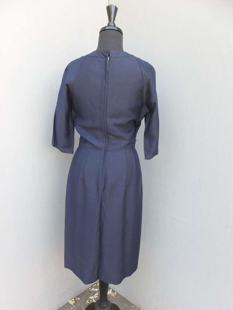 Vintage 1950s Day Dress Navy Blue SILK Dress Wiggle Dress | Etsy