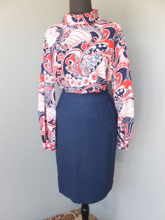 1960s Pencil Skirt by Sportempos, Nubby Navy Blue… - image 2